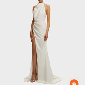 White Mock neck sleeveless high slit dress